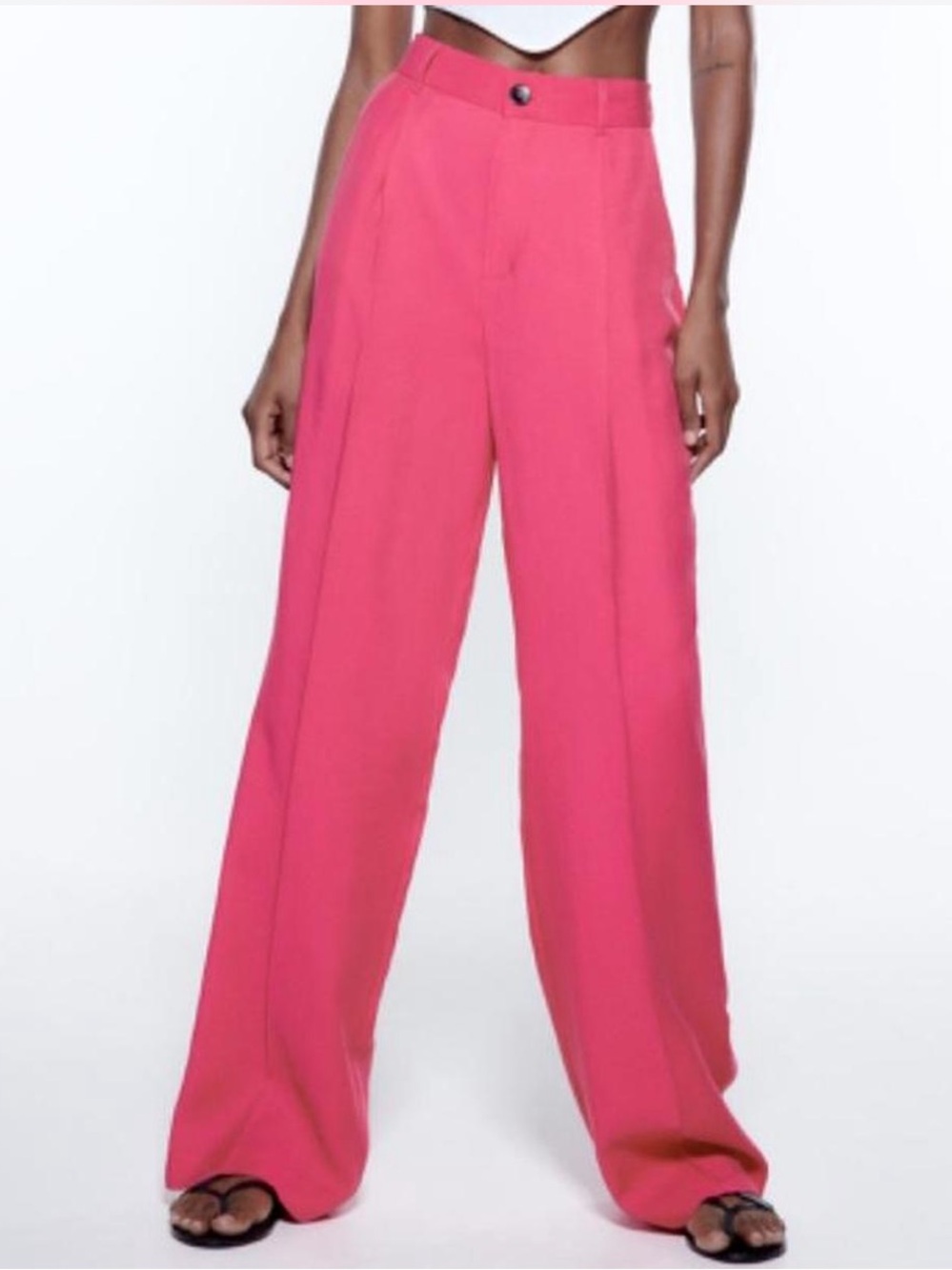 Zara Pink High Waist Wide Leg Full Length Trouser Pants Size Medium